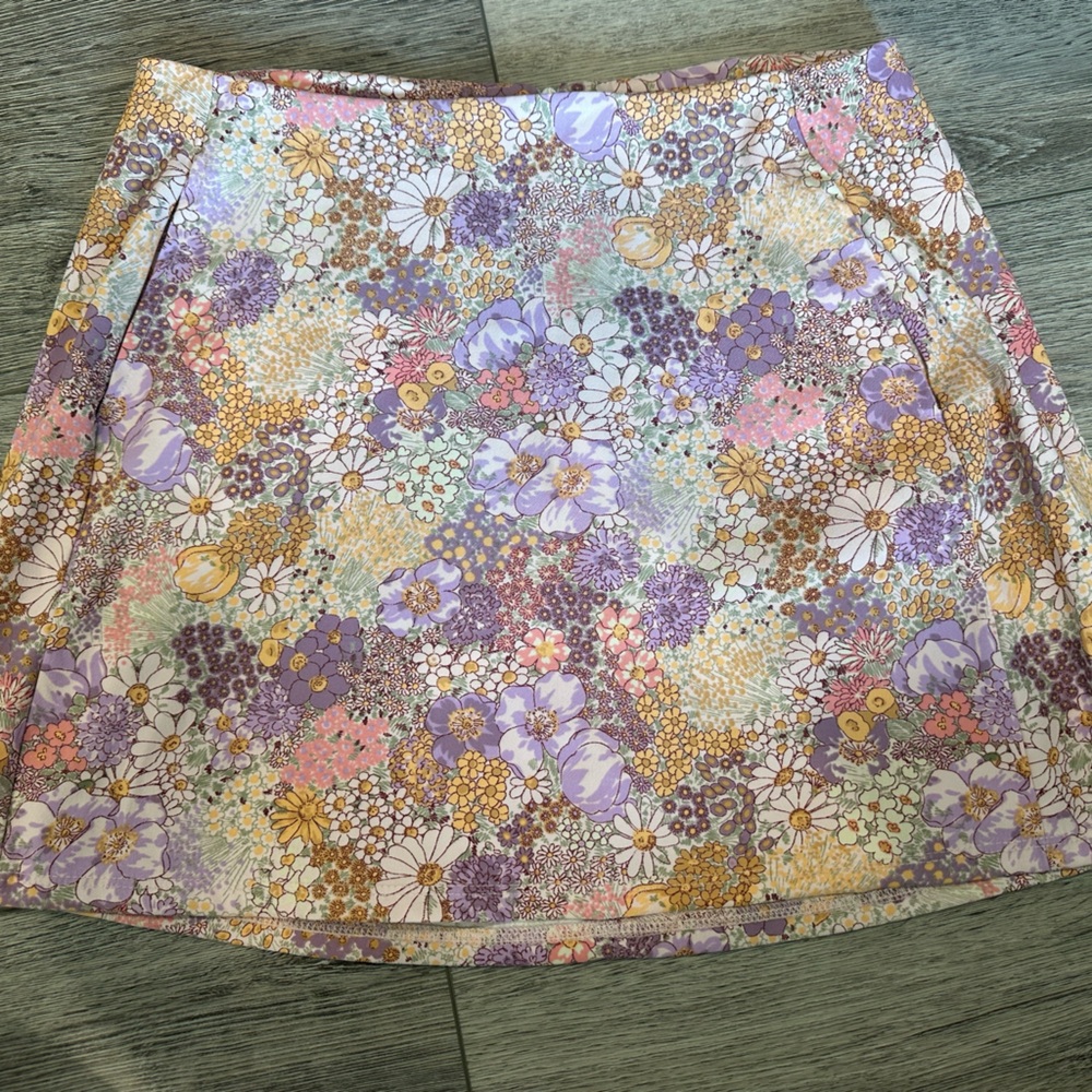 Altar'd State Floral Mini Skirt in Purple and Pink